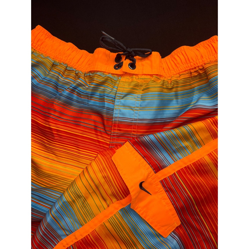 Nike Mens Orange Striped Swim Trunks Board Shorts Mesh Lined‎ NESS5380 Large